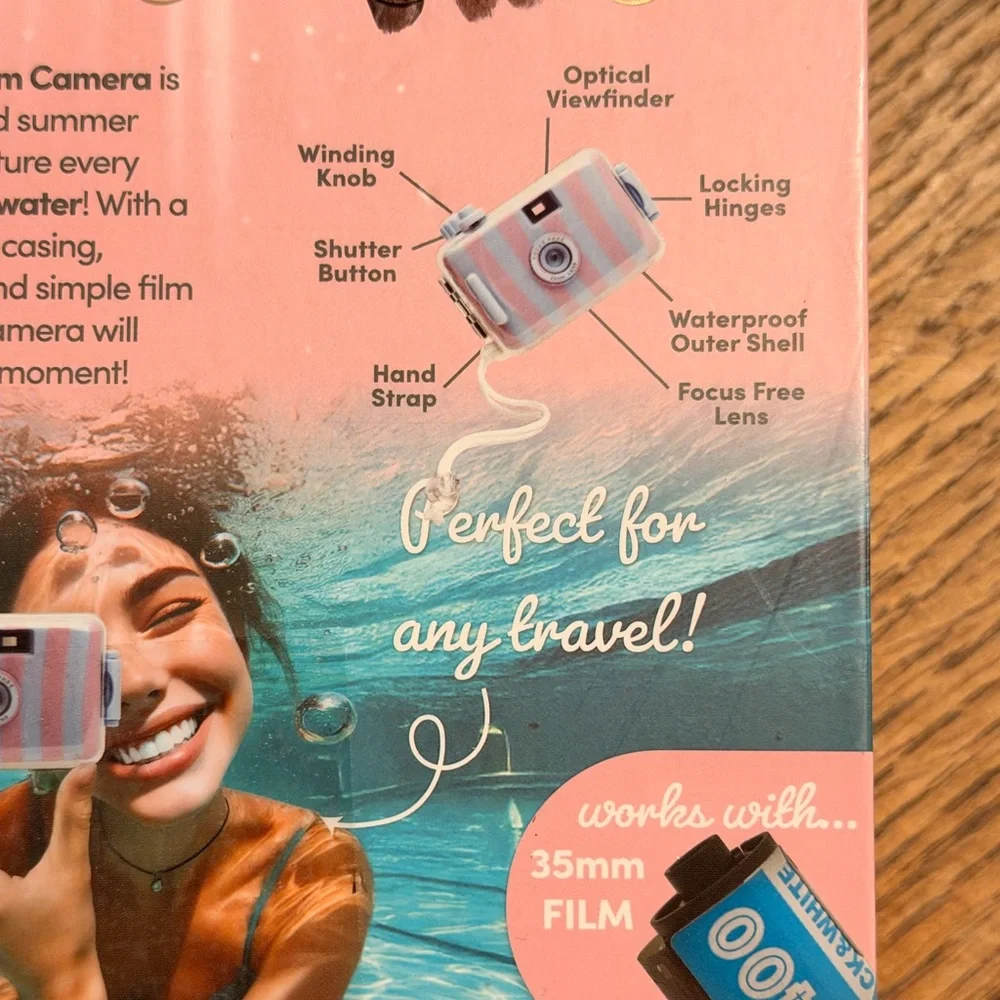XO Poppy Waterproof Film Camera - Pink & blue Stripe